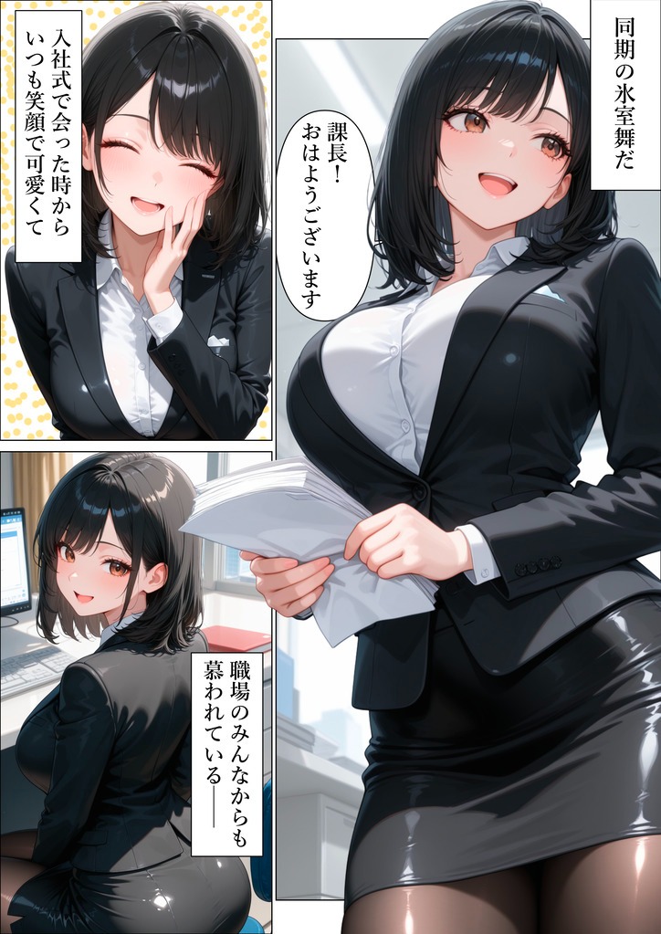 【エロ漫画】憧れの同期社員が会社で潮吹きオナニーしてる姿を目撃した結果…濃厚中出しセックスになってラッキースケベw