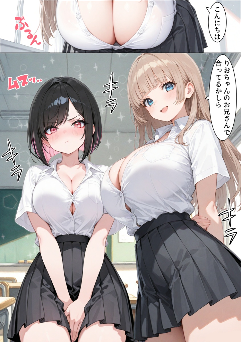 【エロ漫画】爆乳先輩ギャルとツンデレ後輩ギャルから彼氏とセックスレスだと相談されて3P！