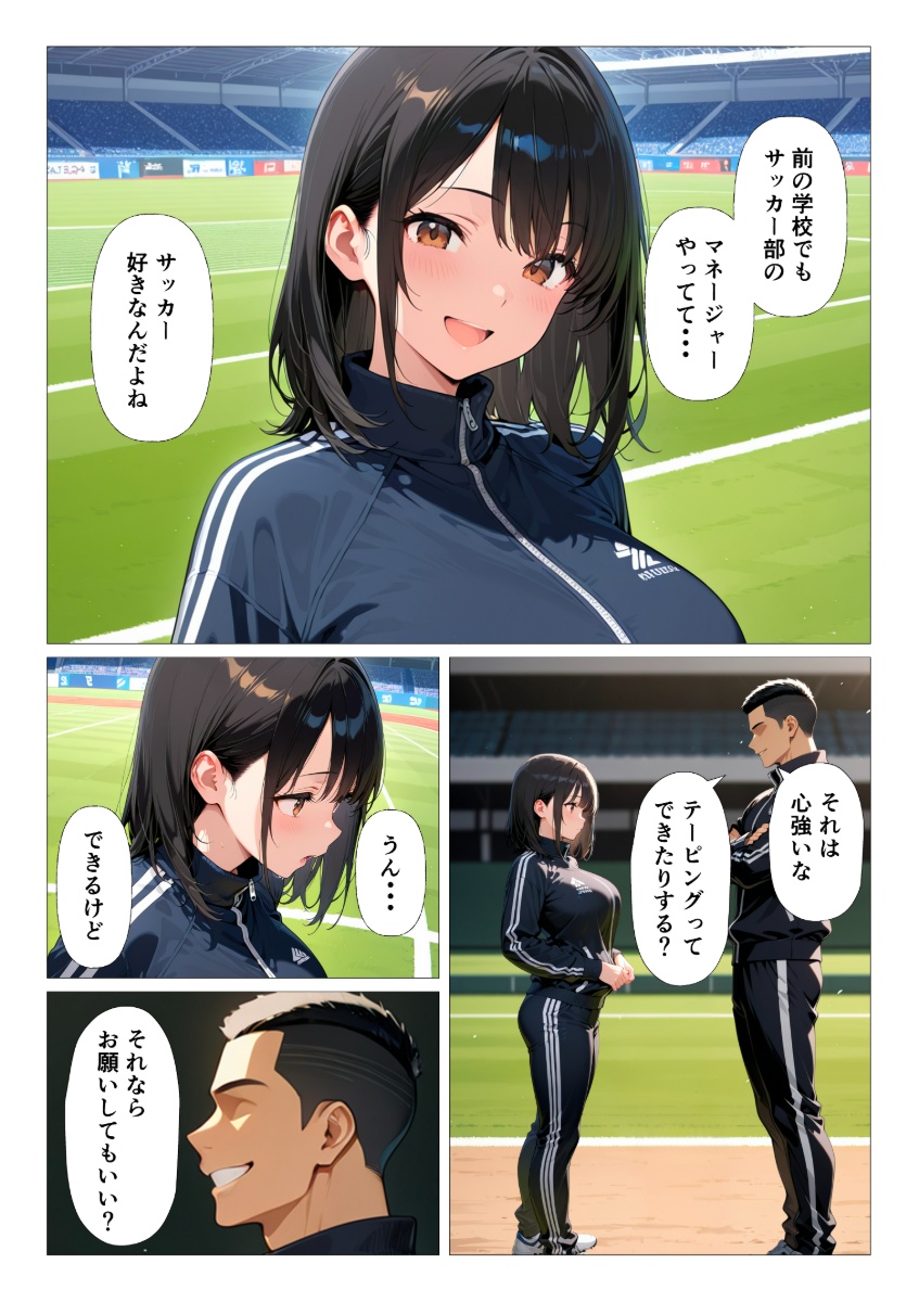 【エロ漫画】サッカー部マネージャーの彼女が部員にジャージを脱がされてロッカーでセックス！